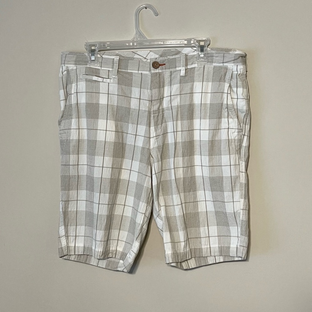 Tommy Bahama Relax Shorts Mens 34 White Plaid Tencel Blend Beach Outdoor